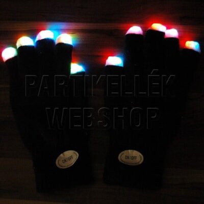 Világító LED kesztyű, ötujjas, 6 funkció, 1 pár