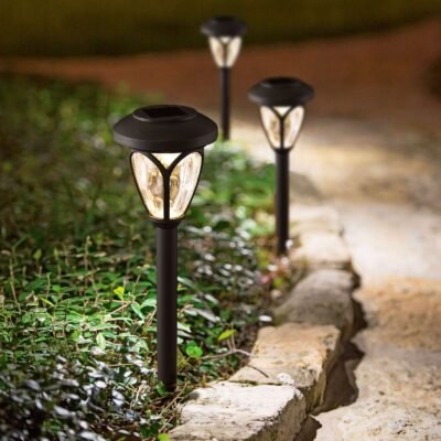 LED-es szolár lámpa - leszúrható, mintás plexivel - fekete