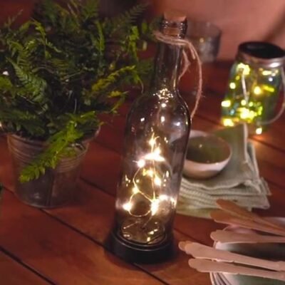 Napelemes LED borosüveg meleg fehér izzókkal