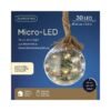 Prémium micro LED karácsonyi gömbdísz juta kötéllel – 14 cm, 30 LED