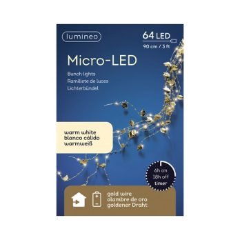 Micro led tündérfény gyöngyfüzér köteg, meleg fehér, 90 cm, 64 LED