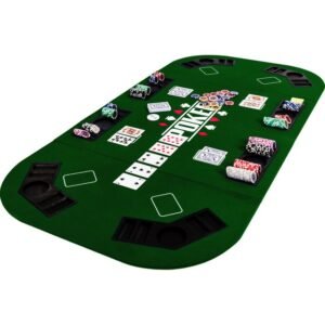 Összecsukható XXL méretű póker asztallap tábla maximum 8 játékos részére. Szín: piros Méret: 160 x 80 cm Összecsukott méret: 80 x 40 cm Anyaga: farostlemez