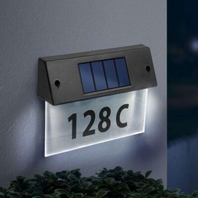 Szolár házszámfény – átlátszó plexi – hidegfehér LED – 18 x 20 cm