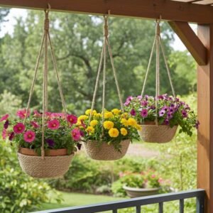 kerti kaspó virágtartó csüngő juta