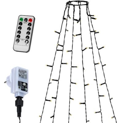 LED gyűrűs fényfüzér függöny gyűrűvel, meleg fehér 6x2m (192 LED)
