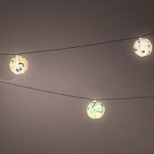 Napelemes lampionfüzér (10 virágmintás lampion, 10 meleg fehér LED) K