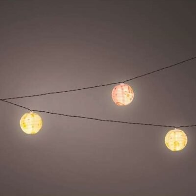 Napelemes lampionfüzér (10 mintás lampion, 10 meleg fehér LED)