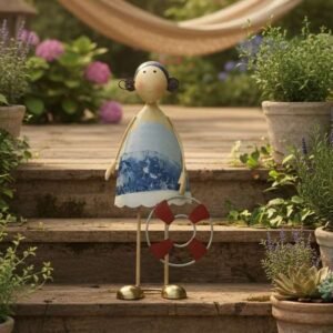 Matróz lány fém, 14 x 11 x 37 cm, kerti dekoráció