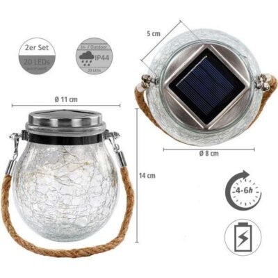 Szolár üveg dekor szett 20 LED 2 db/csomag B