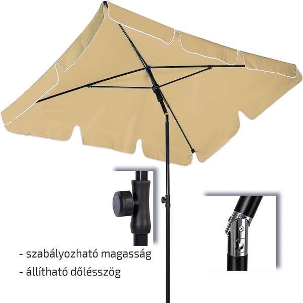 200 x 125 cm alapterületű STILISTA® dönthető napernyő téglalap kivitelben hordtáskával együtt.