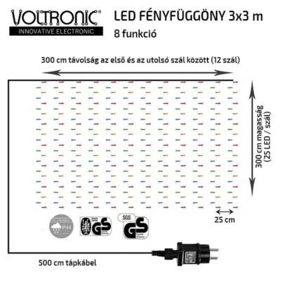 Fényfüggöny energiatakarékos LED izzóból áll, kül- és beltéren egyaránt használható , közvetlen 230 V-os csatlakozóval. Lenyűgöző hangulatot teremt a teraszra, a kertbe vagy a ház falára helyezve.
