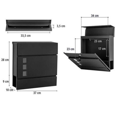 fali postaláda fekete fém 37x37x10